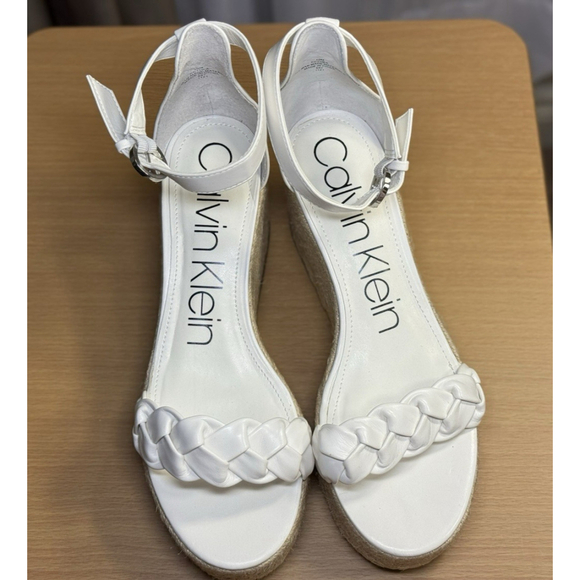 Calvin Klein Women Braided Strap Leather Espadrille Wedge Sandals SZ 10 M WHITE - Picture 9 of 9